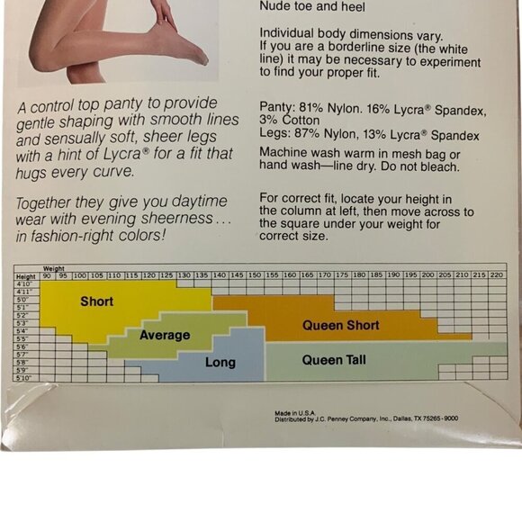 JCPenney Sheer Caress Control Top Pantyhose Queen Tall Mocha Bisque Sandalfoot - Picture 3 of 3